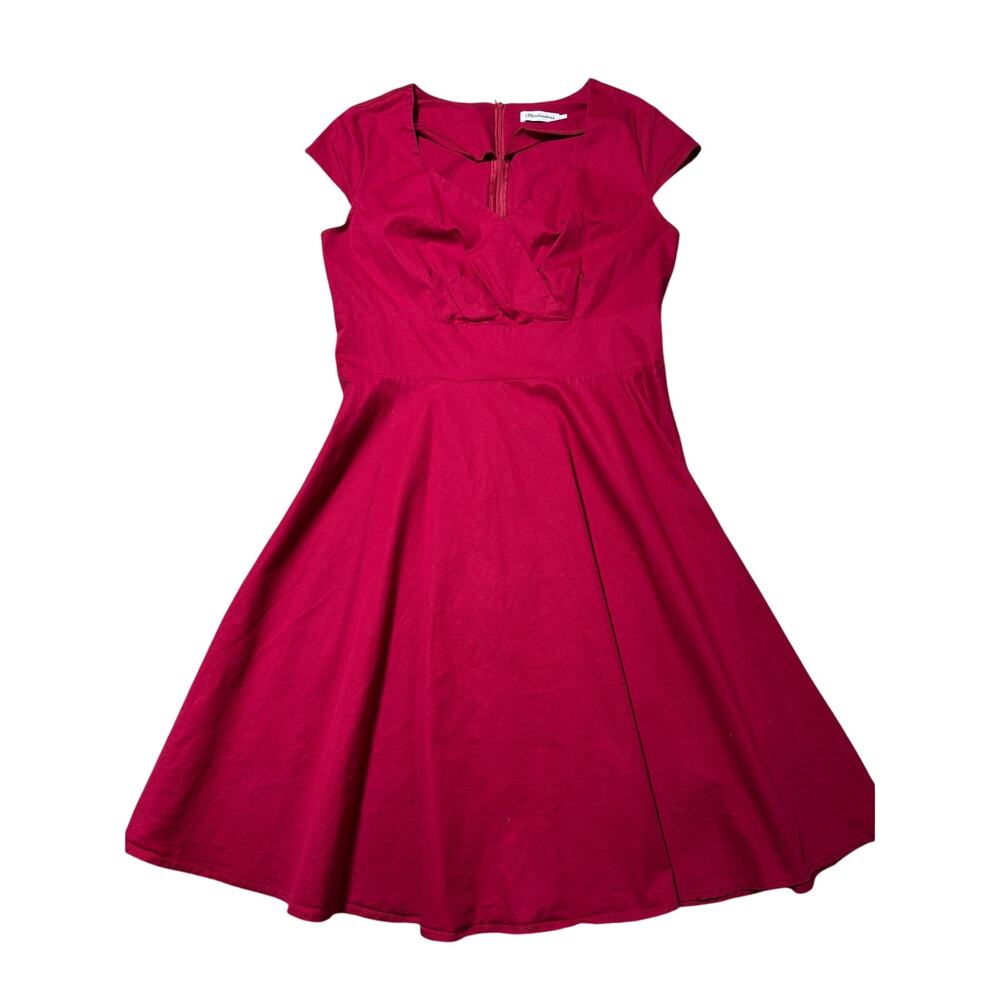 Bbonlinedress Womens XL Red Pleated V-Neck Fit & Flare Dress